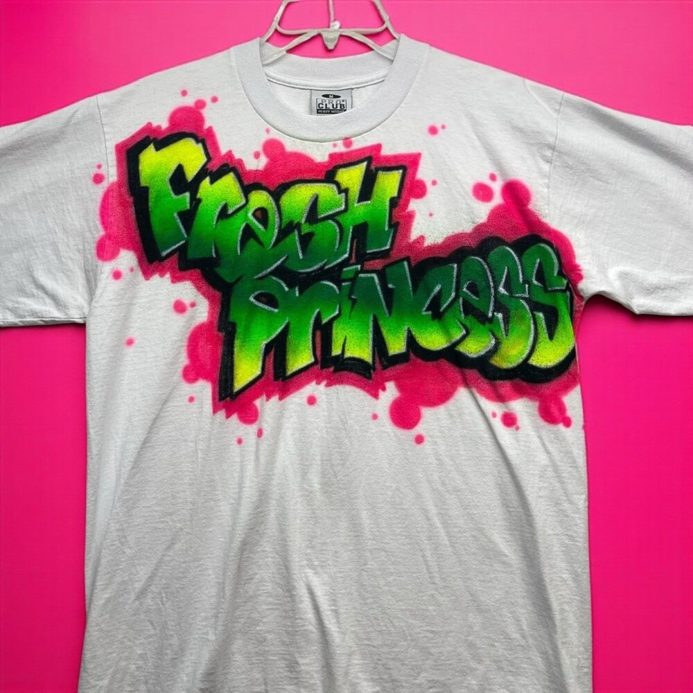 VTG Y2K Custom Airbrushed  Graffiti Artwork T Shirt “Fresh Princess” Sz Medium